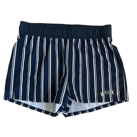 Roxy Girls' Same Time Board Shorts Navy Blue White Striped Girls 14 / XL - Picture 2 of 4